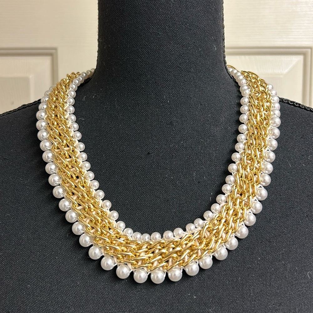 Necklace, Gold and Pearl Bohemian Handmade Pearls Necklace, Excellent Co…